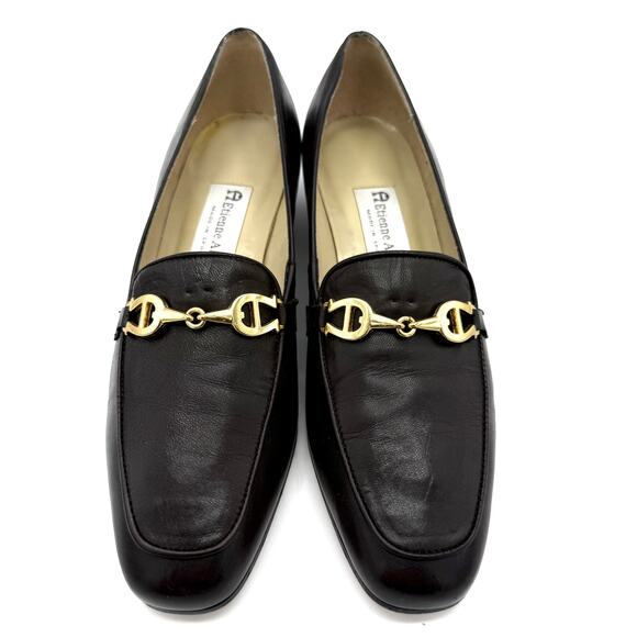 Vintage Etienne Aigner Loafers 7.5M Black Leather Horsebit Spain "Zoey" Preppy - Picture 5 of 14